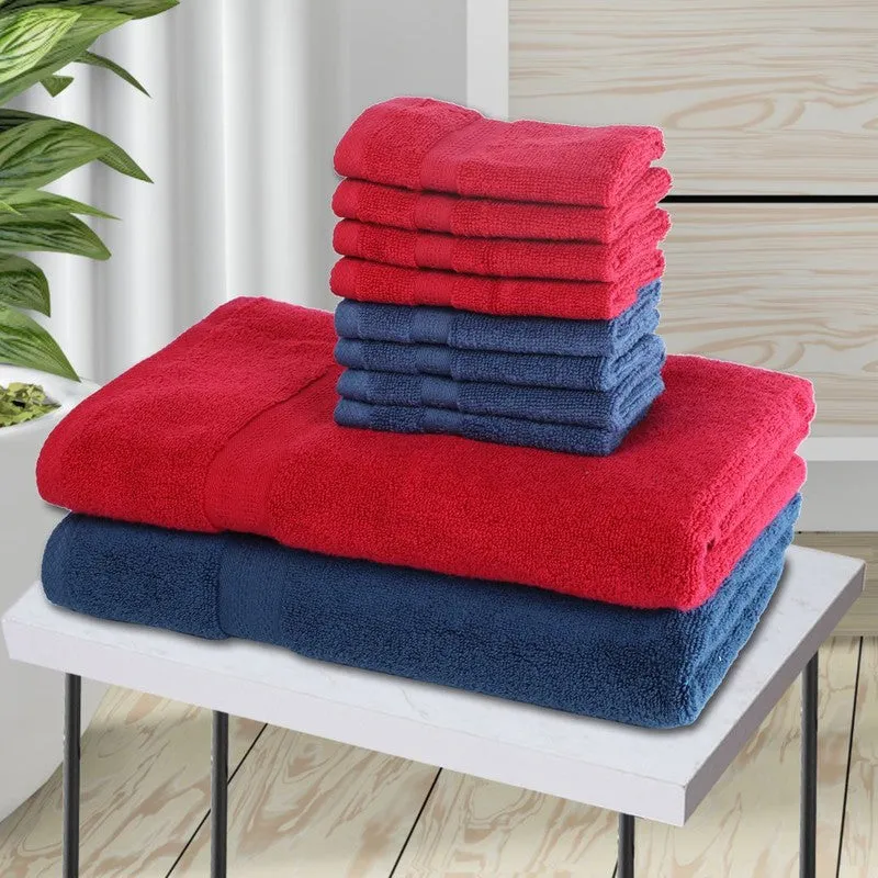 Elysian Solids Towel Set (Red, Blue) - Ten Piece Set media 1