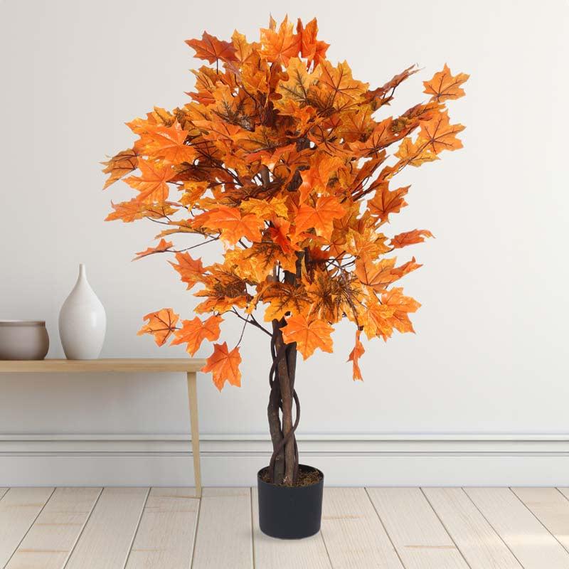 Faux Lush Maple Plant With Black Plastic Pot - 4.1 Feet media 3