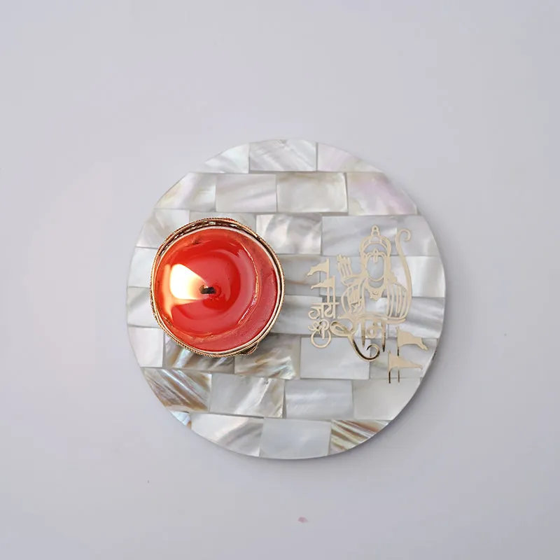 Nacre Jai Shri Ram Mother Of Pearl Religious Tea Light Holder media 4