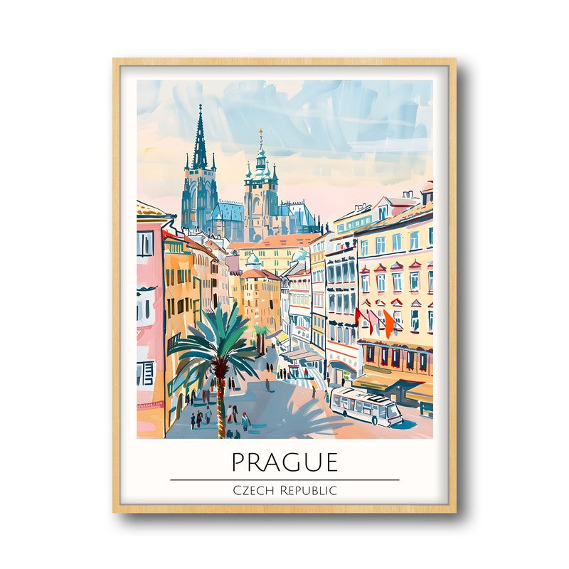 Vintage Prague Framed Canvas Archival Canvas Wall Painting - Natural Brown Frame media 5
