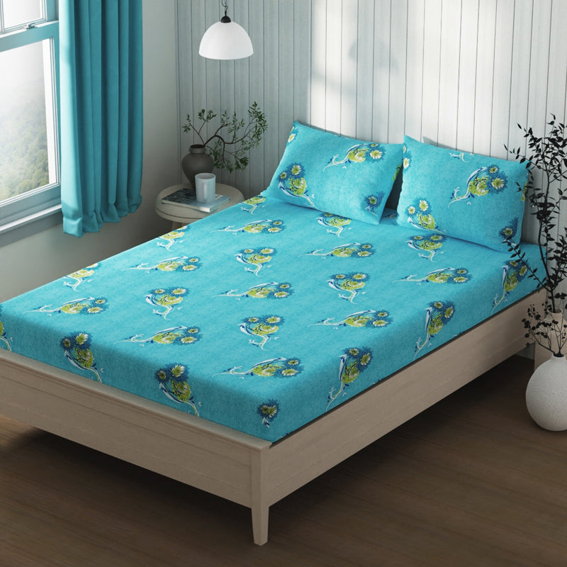 Lopez Flora Cotton Bedsheet (Blue) - 120 TC media 4