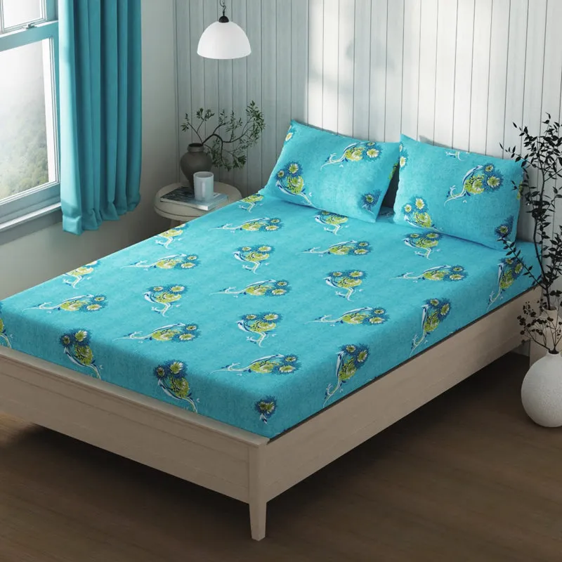 Lopez Flora Cotton Bedsheet (Blue) - 120 TC media 4