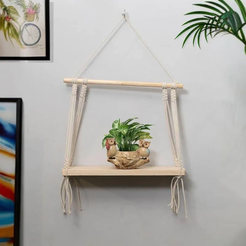 Olive Macrame Hanging Shelf media 3
