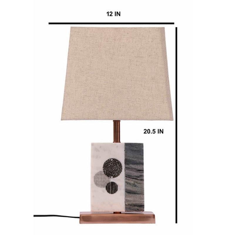 Blaze Printed Fabric Table Lamp With Marble & Copper Base - Beige,White media 4