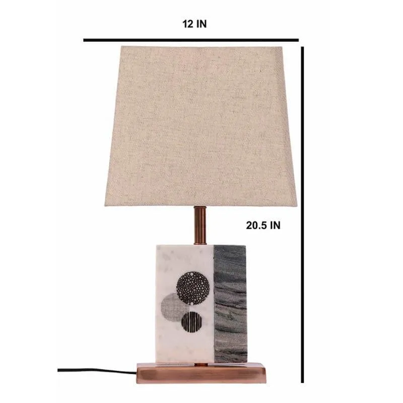 Blaze Printed Fabric Table Lamp With Marble & Copper Base - Beige,White media 4