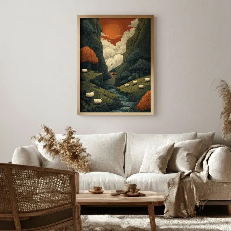 Aurora Valley Canvas Wall Painting - Brown Frame media 1