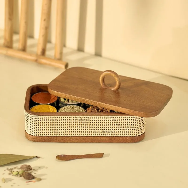 Tresso Wooden Masala Box with 8 Containers - Ten Piece Set media 1