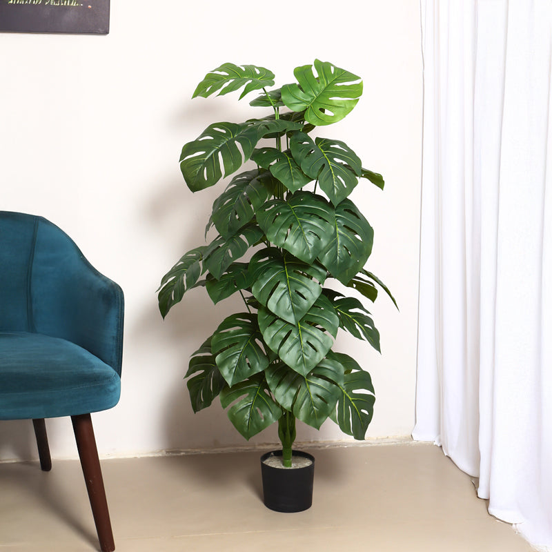 Monever Artificial Monstera With Black Plastic Pot - 4 Feet media 3