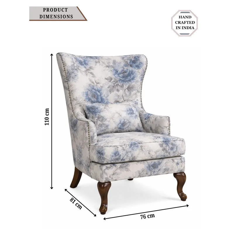 Florva Teak Wood & Velvet Printed Lounge Chair media 7