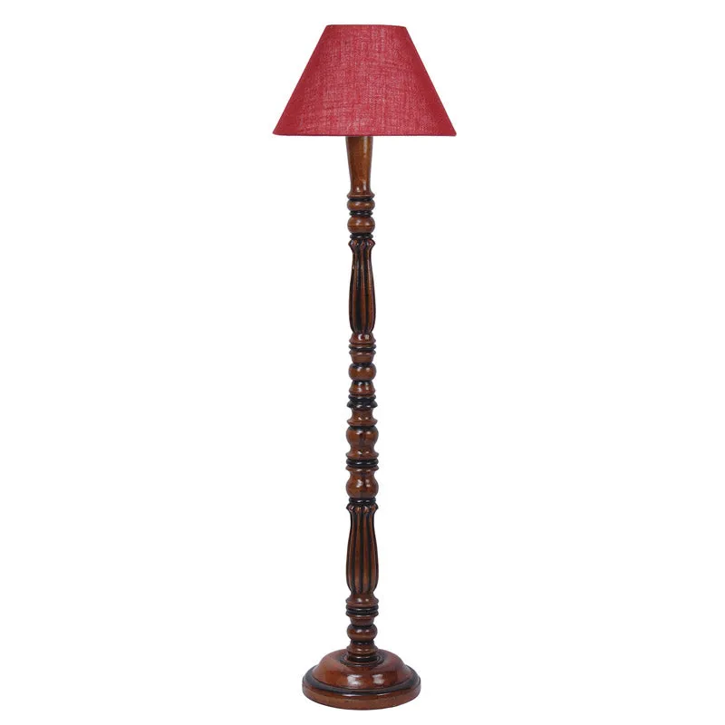 Tira Vintage Wooden Floor Lamp With Jute Shade - Maroon media 4