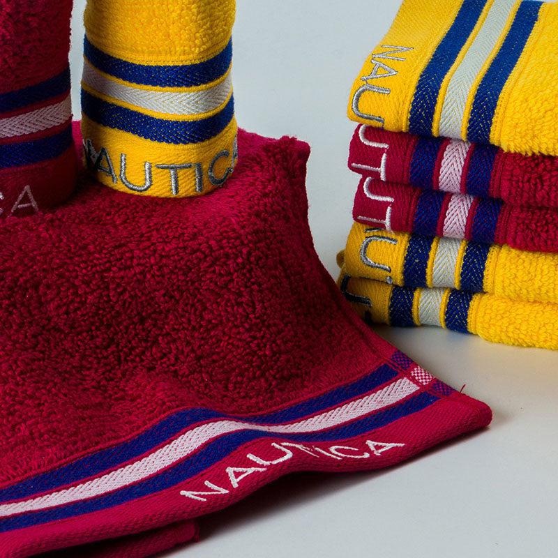 Nautica Dove Down Cotton Face Towel (Burgundy & Yellow) - Set Of Eight media 3