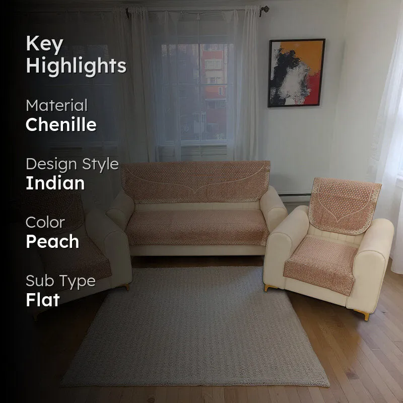 Petite Leaves Chenille Sofa Cover - Peach media 2