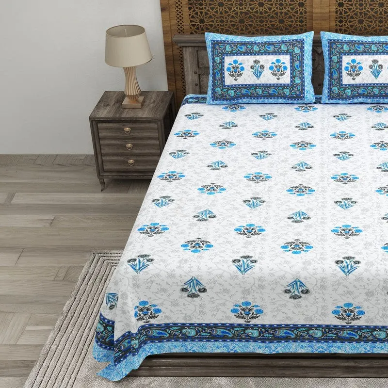 Desiis Cotton Bedsheet (Blue,White) - 240 TC media 3