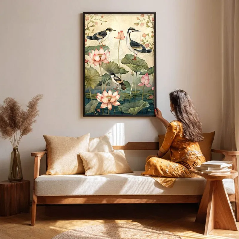 Lotus Pond Canvas Wall Painting With Black Frame media 6