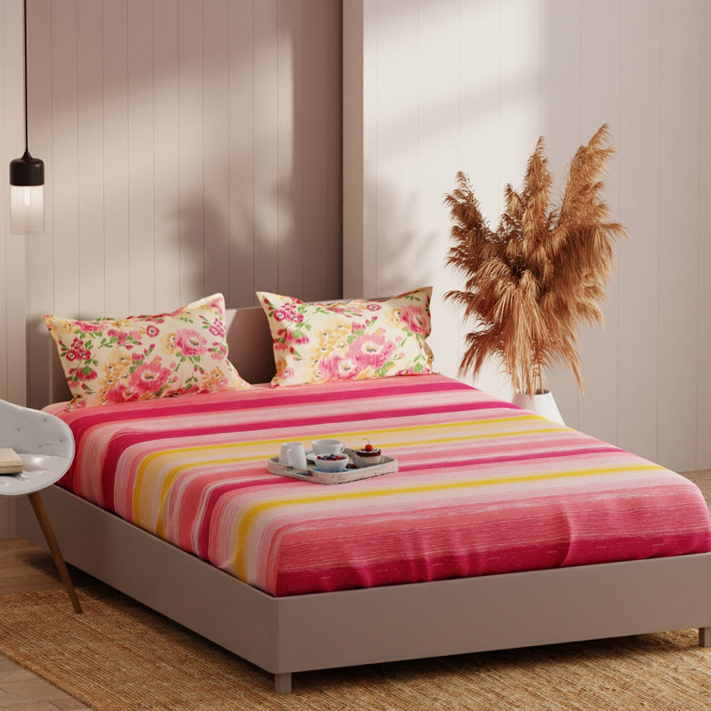 Stripes & Petals Fitted Microfiber Microfiber Bedsheet - 135 GSM media 4