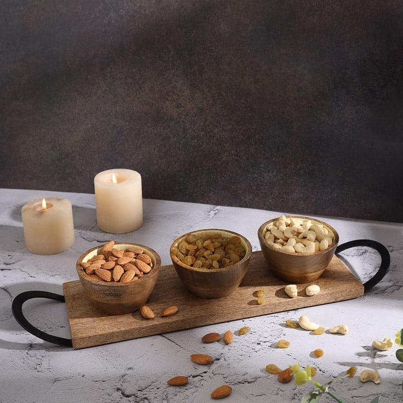 Meya Wooden Platter With Bowl - Four Piece Set