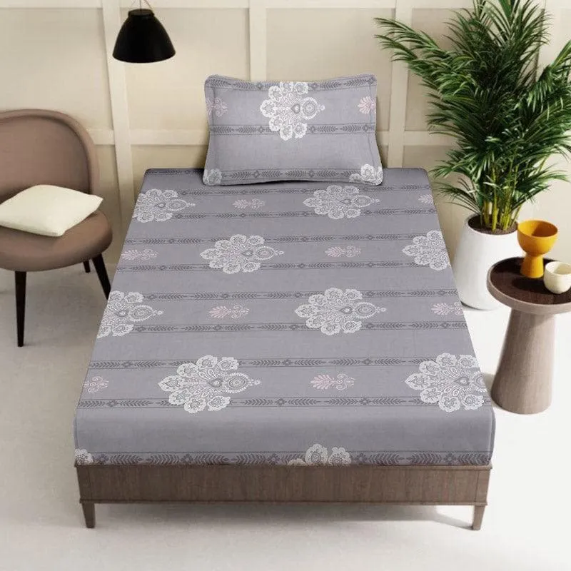 Vidushi Printed Cotton Bedsheet (Grey) - 200 TC media 1