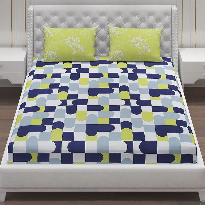 Monte Carlo Multi Blocks Cotton Bedsheet (Blue,Green) - 104 TC media 4