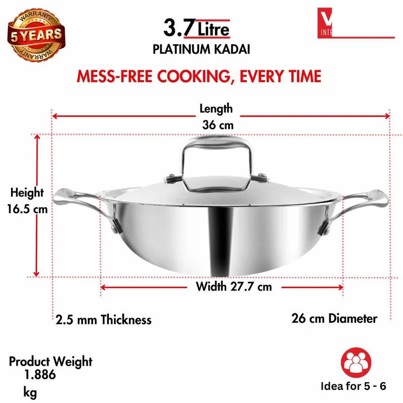Vinod Orren Stainless Steel Kadhai With Lid - 3700 mL/14 Inches media 9