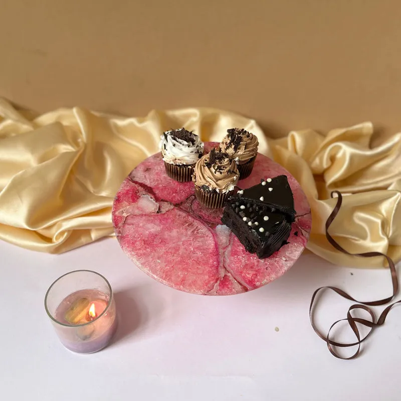 Myrla Handcrafted Agate Cake Stand - Pink media 3