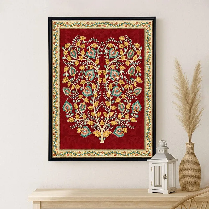 Kalamkari Floral Canvas Wall Painting With Frame media 3