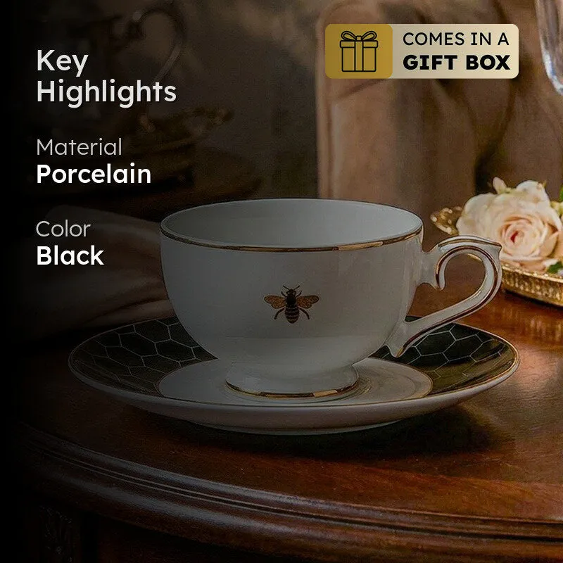 Gilded Bee 24k Gold Brushed Porcelain Tea Cup & Saucer (280 mL) - Set of Six media 2