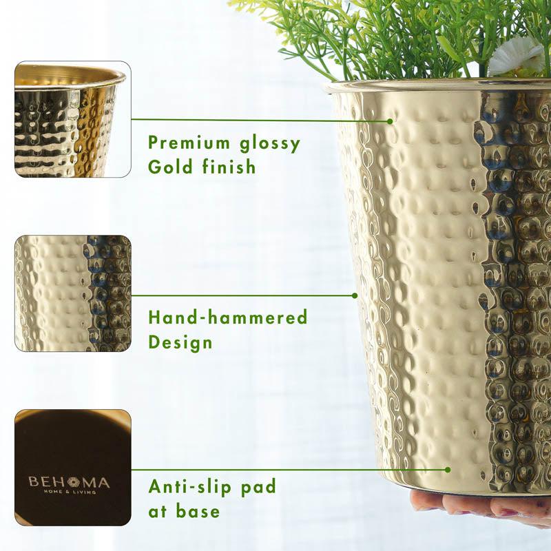 Glossy Hammered Bucket Planter - Set of 2 media 9