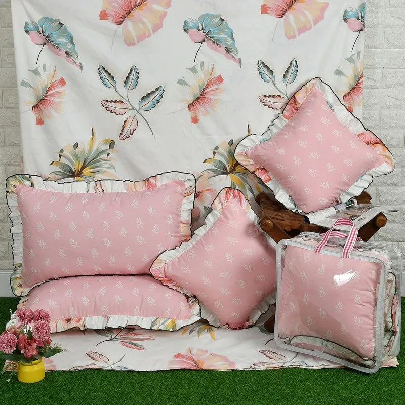 Elegant Floral Microfiber Bedding Set - 5 Piece (Off White & Pink) media 4