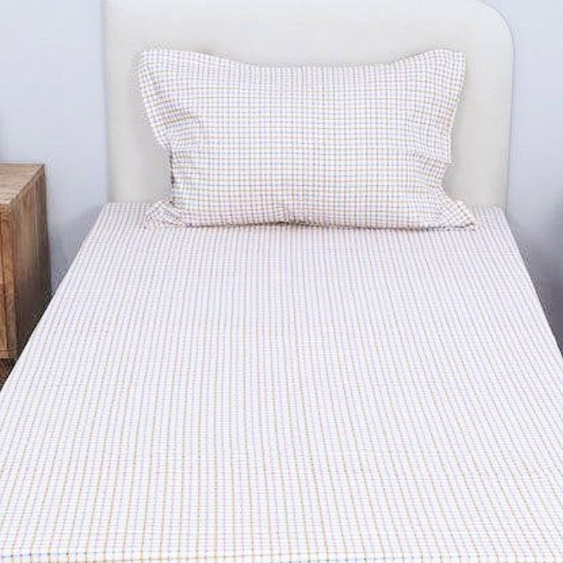 Mizomeen Checkered Printed Cotton Bedsheet (Blue) - 200 TC media 3