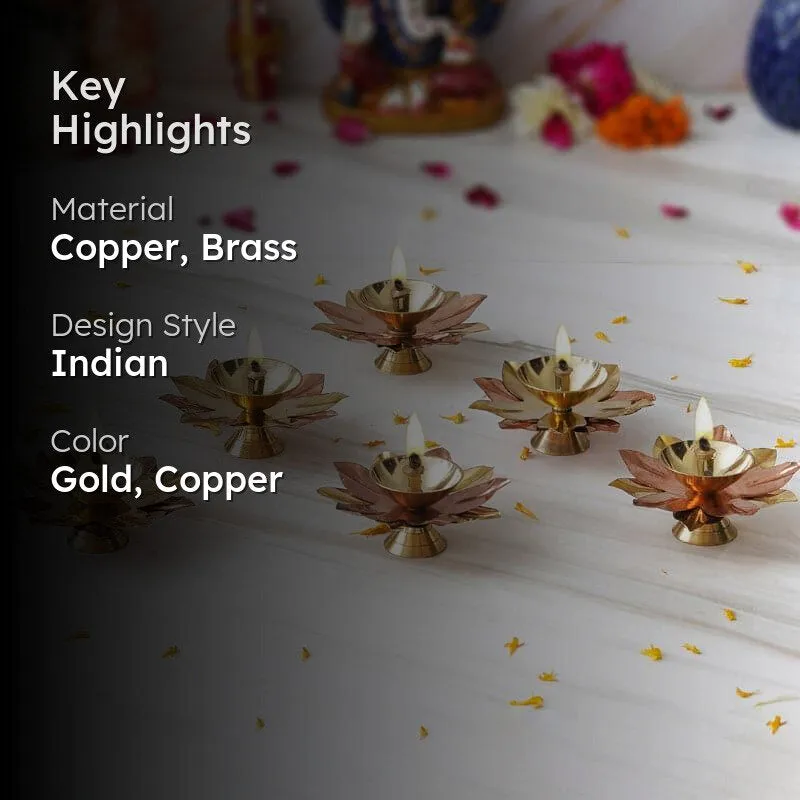 Padma Copper & Brass Golden Diyas - Set of Six media 2