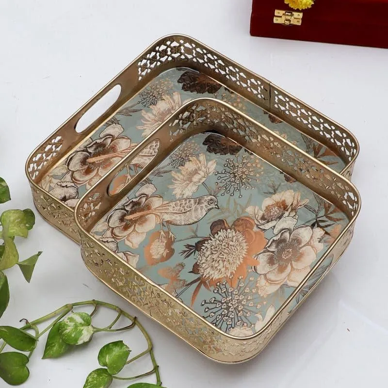 Elegant Gold Blossom Serving Trays - Set of 2 media 1
