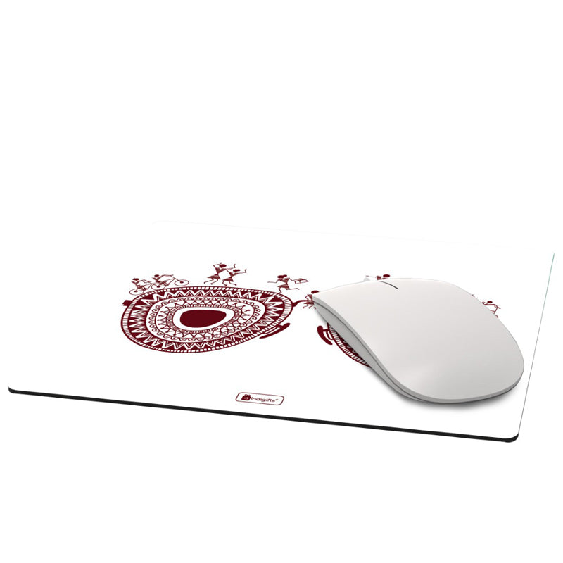 Warli Hippie Mouse Pad - White media 5