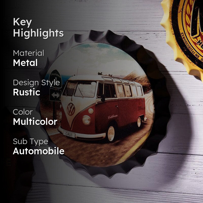 Volkswagen Bus Bottle Cap Metal Wall Accent media 2