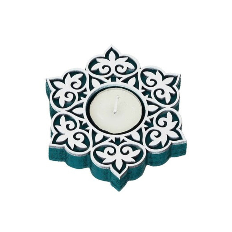 Winter Spark Carved Wood Tea Light Holder (Green) - Set Of Twelve image 4