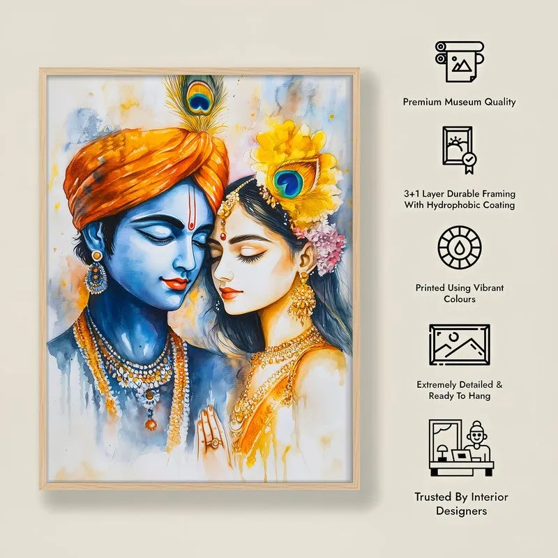 Vrindavana Radhe Krishna Spiritual Archival Paper Wall Painting - Natural Brown Frame media 8
