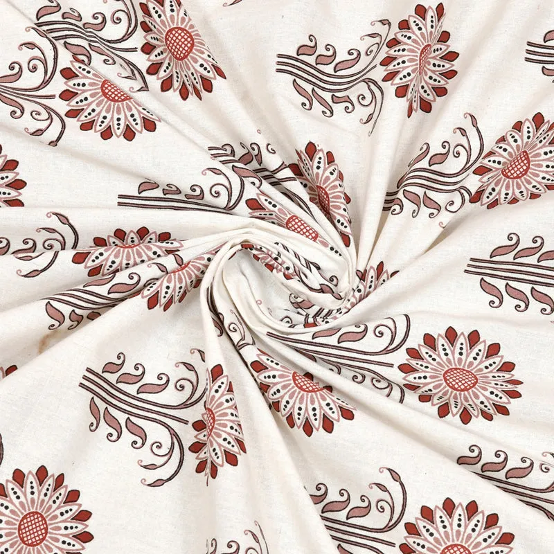 Close-up of pink floral printed cotton fabric