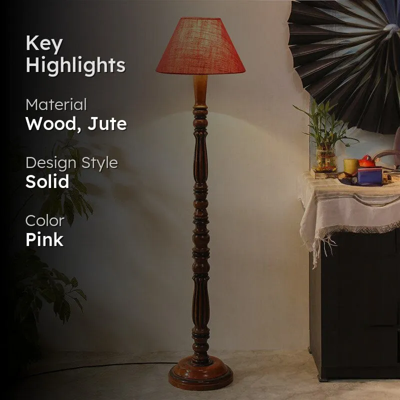 Tira Vintage Wooden Floor Lamp With Jute Shade - Pink media 2
