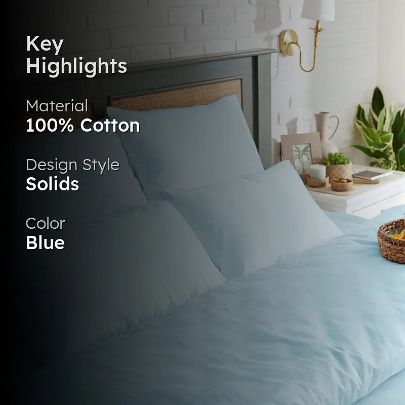 Maison Solid Cotton Pillow Cover (Pale Blue,400TC) - Set Of Two - 2