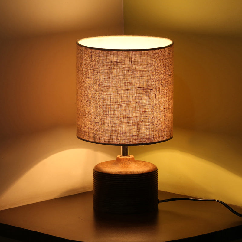 Suravi Handcrafted Mango Wood Table Lamp - Brown,Ivory