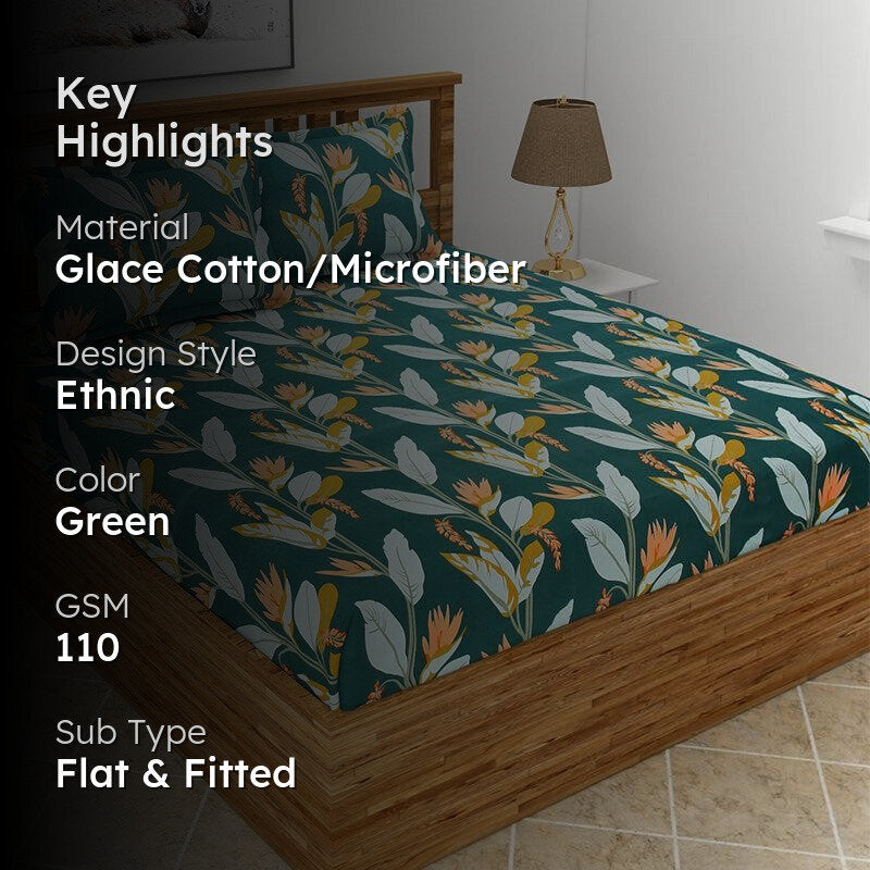 Gilola Floral Microfiber Bedsheet (Dark Green) - 110 GSM media 2