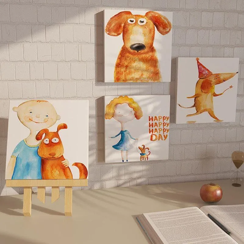 Kids And Doggo Canvas Wall Art - Set Of Four media 1