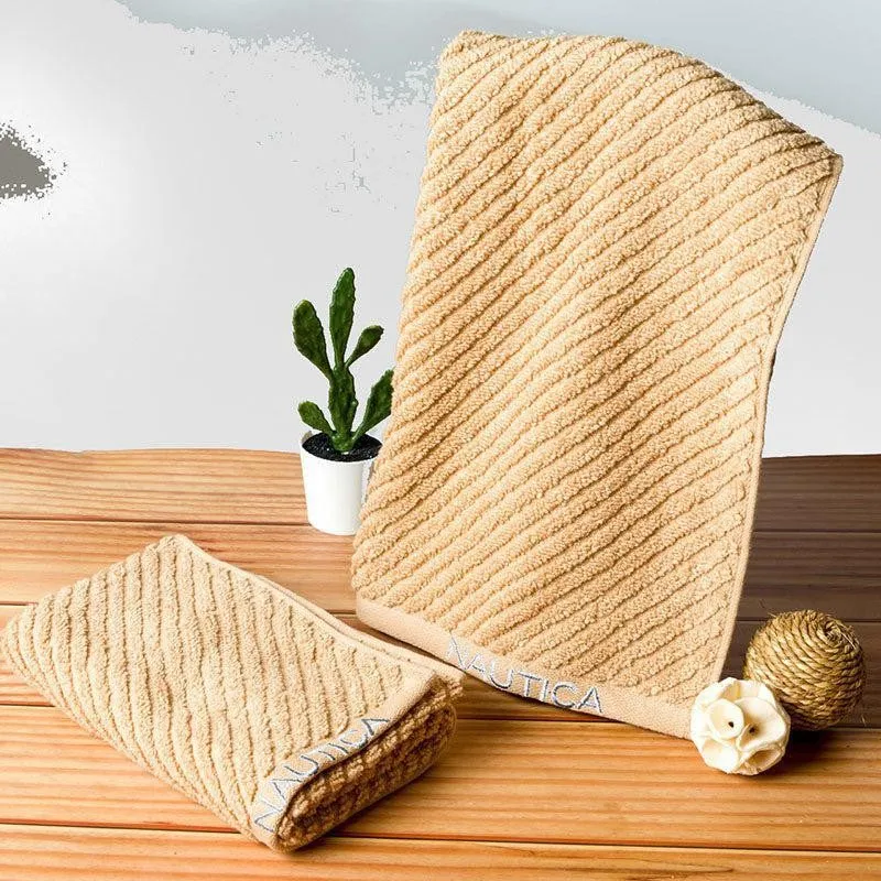 Nautica Riviera Soft Cotton Hand Towel (Light Tan) - Set Of Two media 1