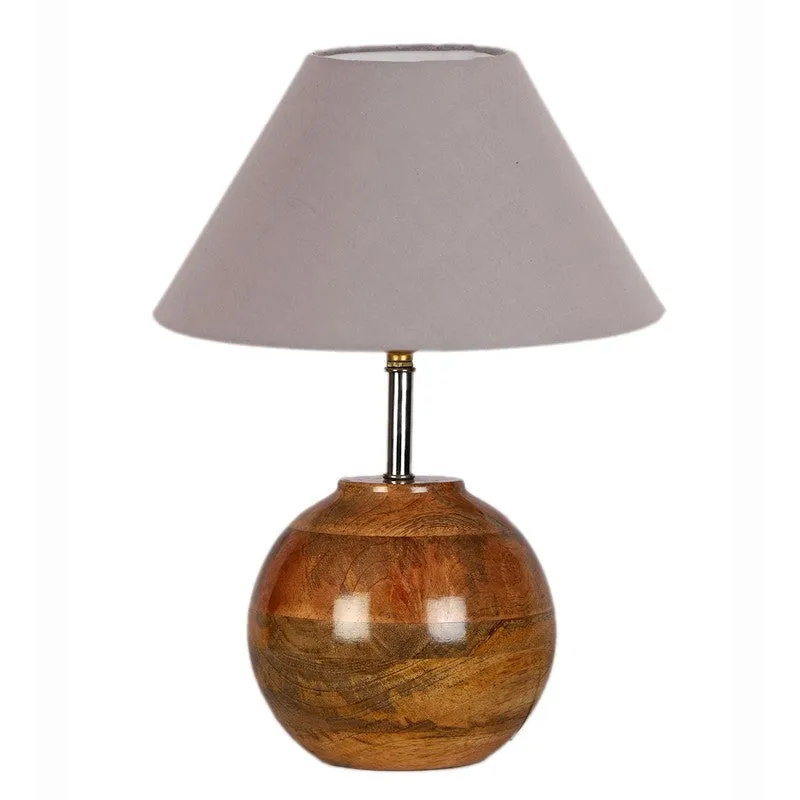 Auryon Cotton Table Lamp With Wooden Base - Grey media 3