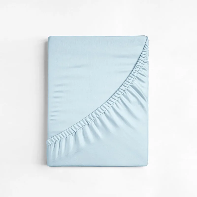 Maison Fitted Solid Cotton Bedsheet (Pale Blue) - 400 TC media 10