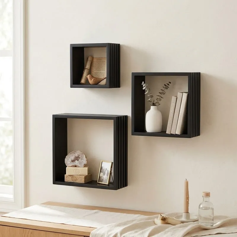 Rustic Reverie Wall Shelf - Black - Set Of Three media 1