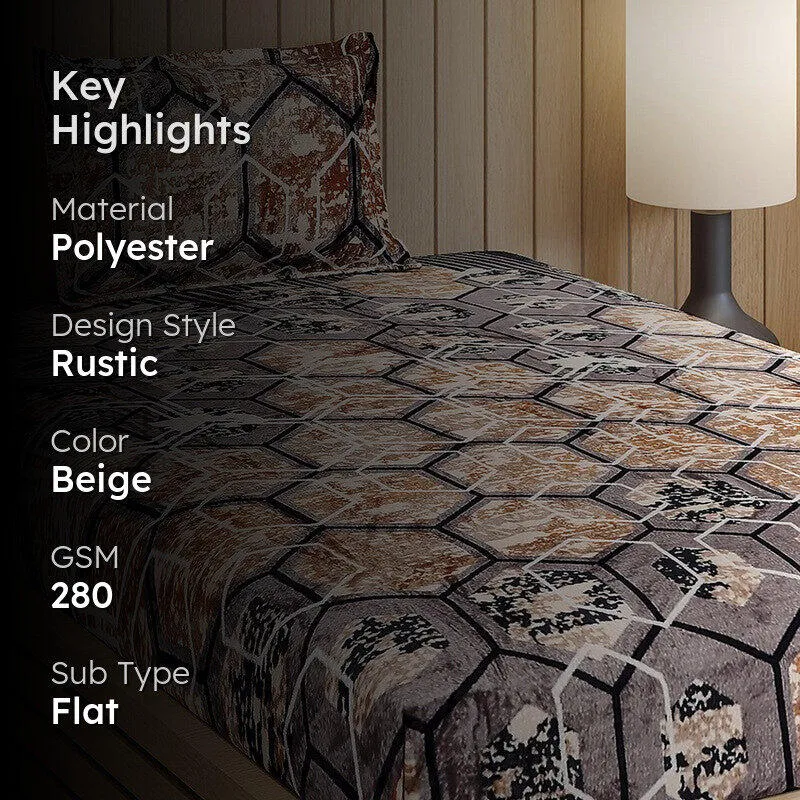 Monte Carlo Serene Strokes Bedsheet (Beige) - 280 GSM media 2