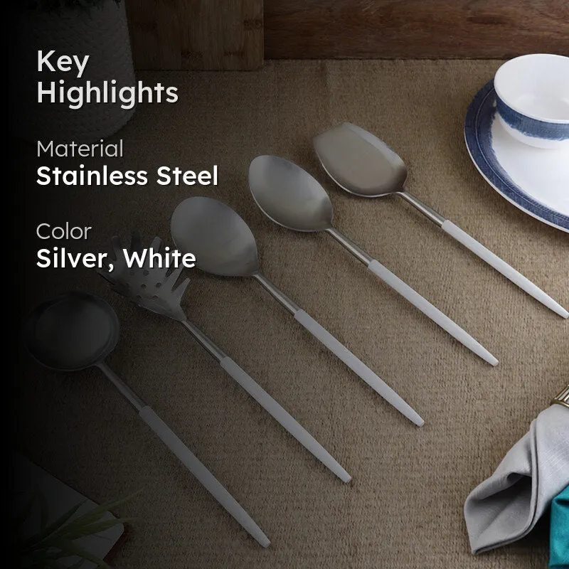 Stirling Stainless Steel Serving Spoon (White & Silver) - Set Of Five media 2