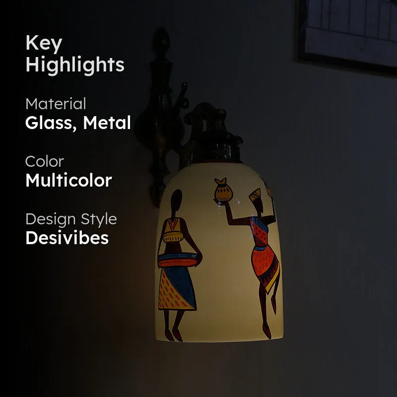 Ethno Lume Hand Painted Glass & Metal Wall Lamp media 2