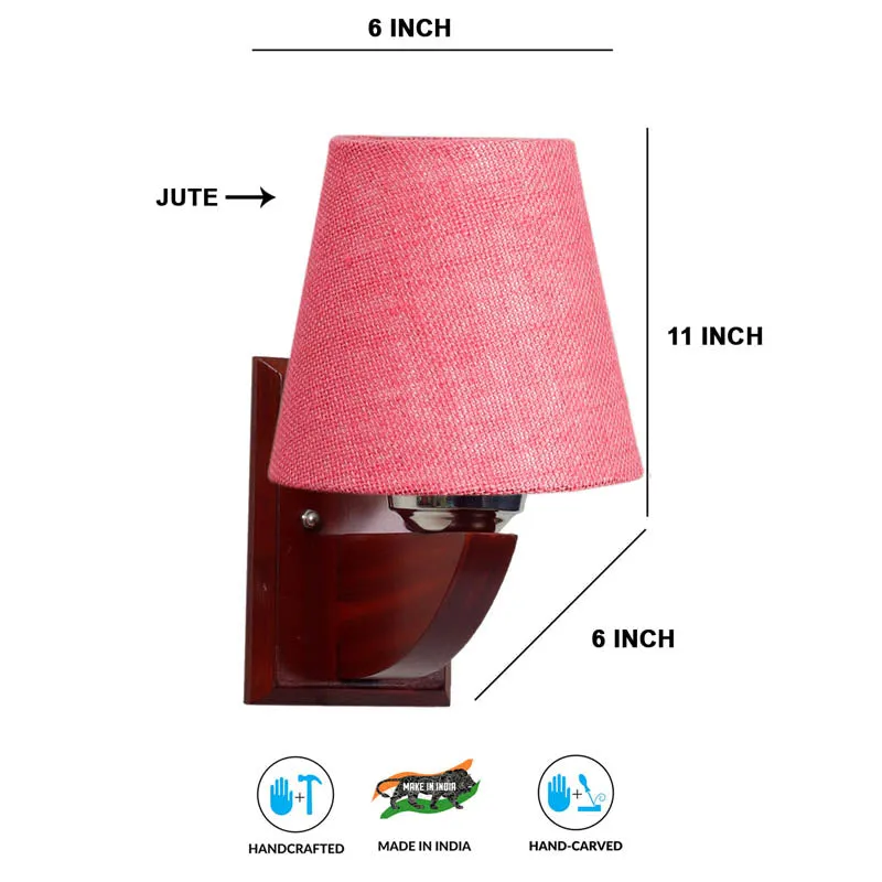 Salmon Pink Conical Wooden Wall Lamp media 7