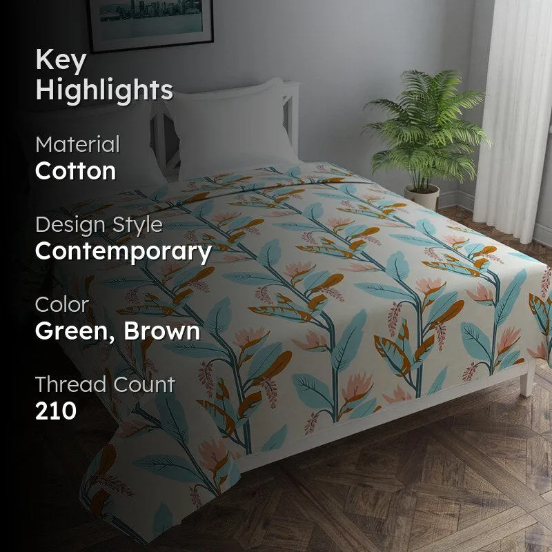 Whispering Fields Cotton Duvet Cover (Green & Brown) - 210 TC media 2